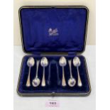 An Edward VII cased set of six silver teaspoons and a sugar bowl. Sheffield 1907. 3ozs 6dwts.