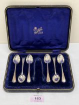 An Edward VII cased set of six silver teaspoons and a sugar bowl. Sheffield 1907. 3ozs 6dwts.