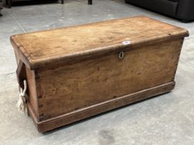 A 19th Century elm mariner"s chest, the interior with a till and painted scene of a three masted