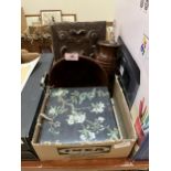 Two Japanese lacquer boxes and three items of treen.