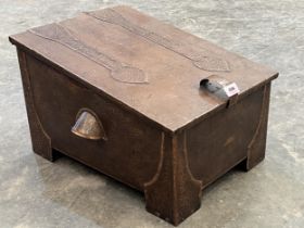 A Victorian Arts and Crafts planished copper coal box. 19" x 14".
