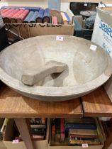 A treen dairy bowl and ladle. 18" diam.
