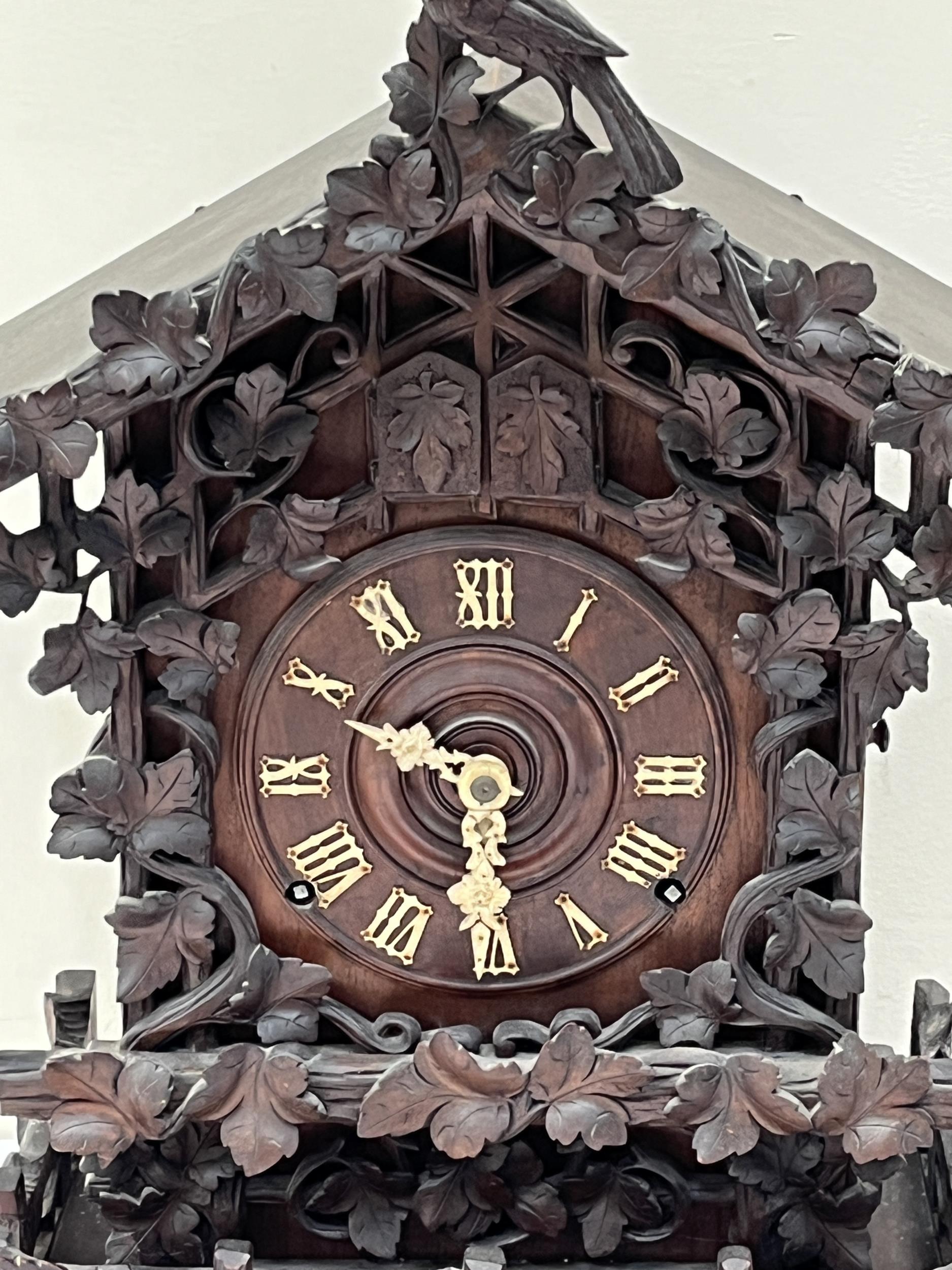 A late 19th Century Bavarian quarter striking 'Cuckoo and Quail' table clock, in chalet style oak - Image 2 of 7