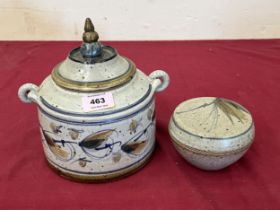 Two studio pottery jars and covers by Andrew Hague, Askrigg Pottery, the larger 7½" high.