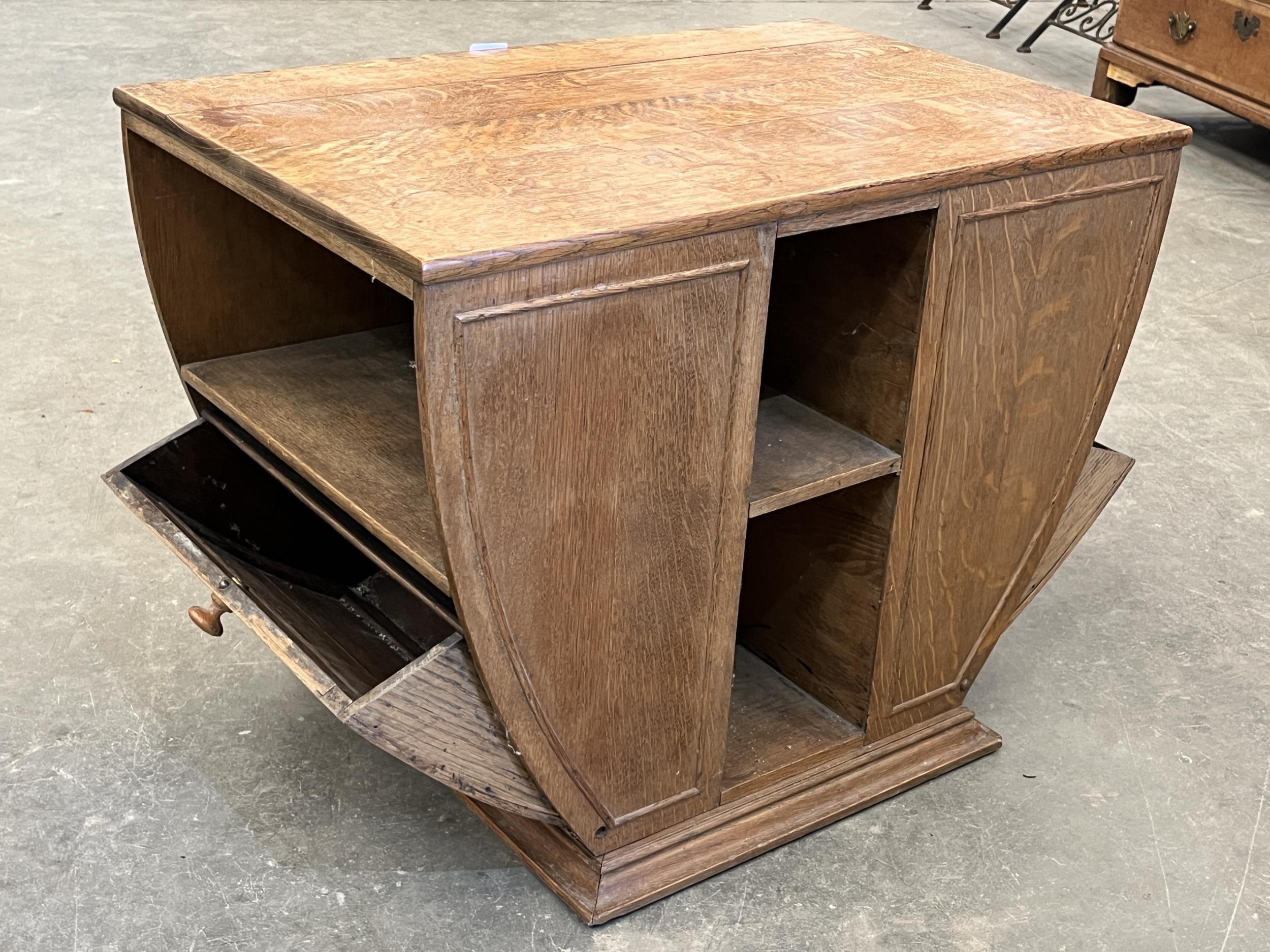 An Art-Deco oak centre table fitted with two fall front music or magazine racks. 28" wide. - Image 2 of 2