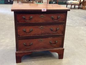 A 19th Century mahogany dwarf chest of three drawers on bracket feet. 20"w x 20"h.