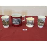 Two Victorian mugs and two beakers, all transfer printed with views of Malvern.