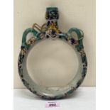 A 19th Century decorated ring flask. Possibly Italian. 9½" high.