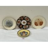 Four decorated plates by Quimper, Crown Ducal, Royal Doulton and Aynsley.