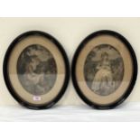 A pair of 19th Century prints in oval Hogarth frames. 17" x 14" overall.