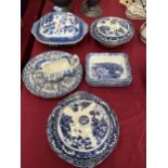 A quantity of 19th Century blue and white ceramics.