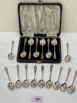 A George VI set of six cased silver teaspoons, Birmingham 1942; together with eleven other silver