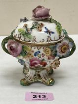 A 19th Century Coalbrookdale two handled jar and cover, gilded, painted with summer flowers and