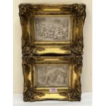 A pair of resinous marble Bacchanalian relief plaques after Guiseppe Andreoni. Gilt framed 4½" x