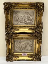 A pair of resinous marble Bacchanalian relief plaques after Guiseppe Andreoni. Gilt framed 4½" x