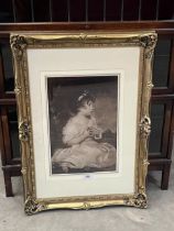 A monochrome print in gilt frame, the frame 34" x 24".