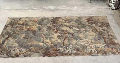 A French textile wall hanging, depicting a wooded glade. 61" x 132".