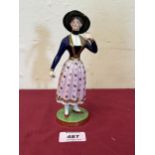 Chamberlains Worcester figure of Madame Vestris. Mark in red script, c.1830. 7" high. Chips to hat