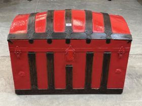 A painted cabin trunk with domed lid. 34" wide.