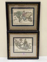 A pair of 19th Century framed maps, East India Isles and World. 7½" x 9½".