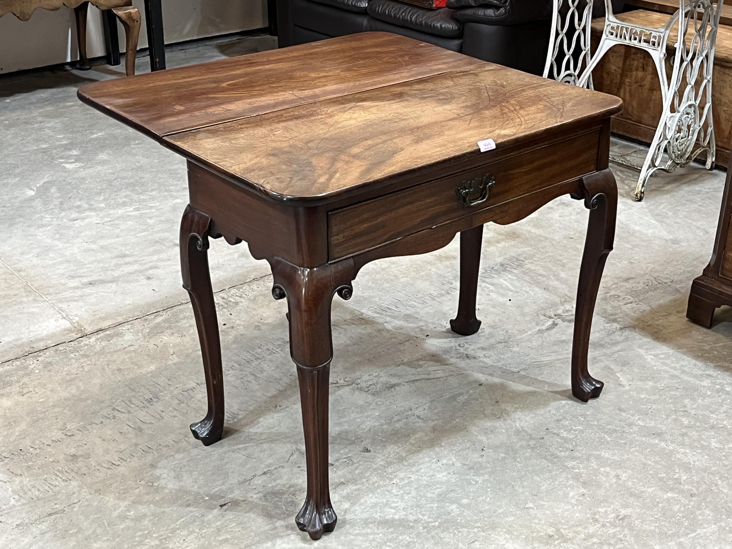 A George III mahogany drop-leaf side table, the frieze drawer with paper label stating '... - Image 2 of 3