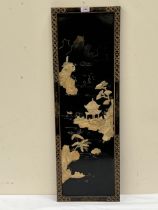 A Japanese black lacquer and applied abalone shell wall plaque. 36" high.
