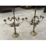 A pair of 19th century brass six light candelabra. 26" high.
