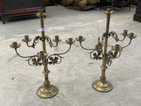 A pair of 19th century brass six light candelabra. 26" high.
