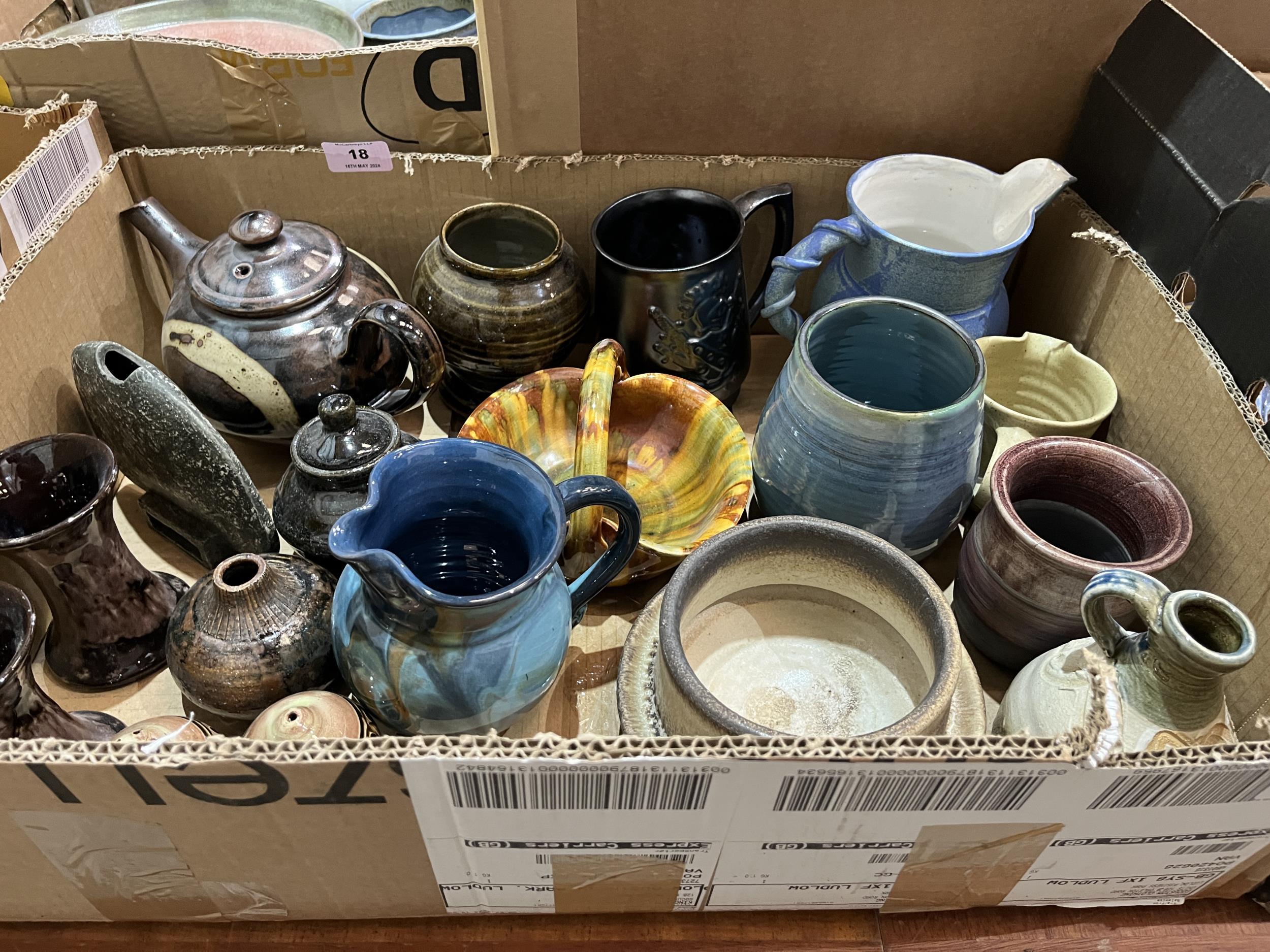 A box of studio pottery.