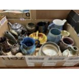 A box of studio pottery.