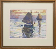 * JAMES MILLER BROWNLIE (SCOTTISH 20TH CENTURY), SAILBOATS AT DUSK