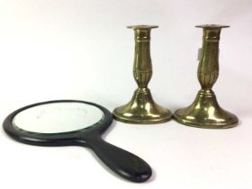 PAIR OF BRASS CANDLESTICKS, AND OTHER ITEMS