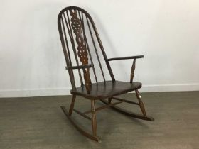 STAINED OAK ROCKING CHAIR,