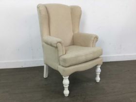 CHILD'S UPHOLSTERED WING BACK ARMCHAIR,