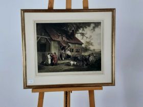RURAL SCENE PRINT AFTER JOHN COTHER WEBB, AND A WOOLWORK