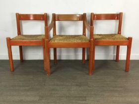 SET OF SIX STAINED WOOD CHAIRS,