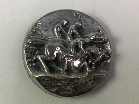 SET OF SIX WHITE METAL 'HORSE RACING' BUTTONS,