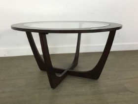 MAHOGANY GLASS TOPPED COFFEE TABLE, AND A SIMILAR COFFEE TABLE