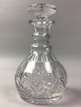 MALLET SHAPED GLASS DECANTER, AND OTHER GLASSWARE
