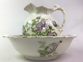 VICTORIAN WASH BASIN AND EWER, ALONG WITH A PAIR OF CHINESE VASES