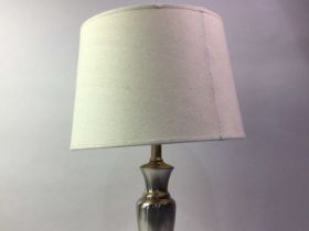 MODERN STEEL FINISH TABLE LAMP, AND OTHER ITEMS