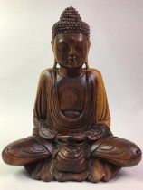 ASIAN CARVED WOODEN BUDDHA,