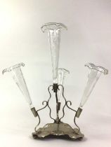 VICTORIAN SILVER PLATED EPERGNE, ALONG WITH A PICKLE DISH AND OTHER ITEMS