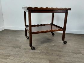 MAHOGANY DRINKS TROLLEY, ALONG WITH A MAHOGANY SIDE TABLE