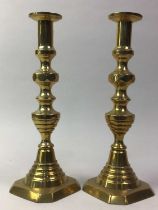 PAIR OF BRASS CANDLESTICKS, ALONG WITH OTHER ITEMS