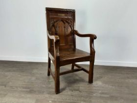 CARVED OAK ECCLESIASTICAL CHAIR,