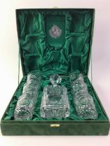 25TH ANNIVERSARY LISBON LIONS GLENCAIRN CRYSTAL STUDIO DECANTER AND SIX GLASS,