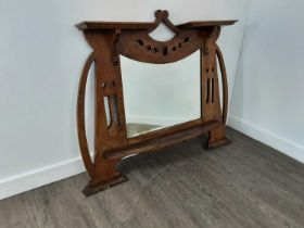 OAK ARTS AND CRAFTS OVERMANTLE MIRROR,