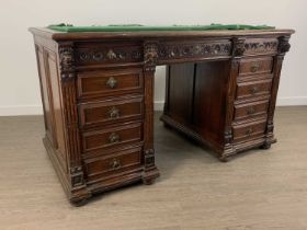 VICTORIAN OAK TWIN PEDESTAL DESK,