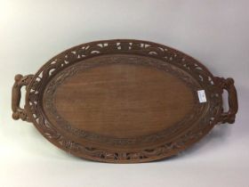 SOUTH-EAST ASIAN CARVED HARDWOOD TRAY, AND FURTHER TREEN